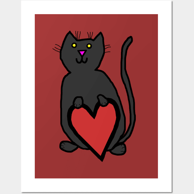 Black Cat with Heart Wall Art by ellenhenryart